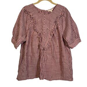 Terra & Sky Womens Pink Purple Gingham Ruffle Top Size 14W Cottagecore Preppy